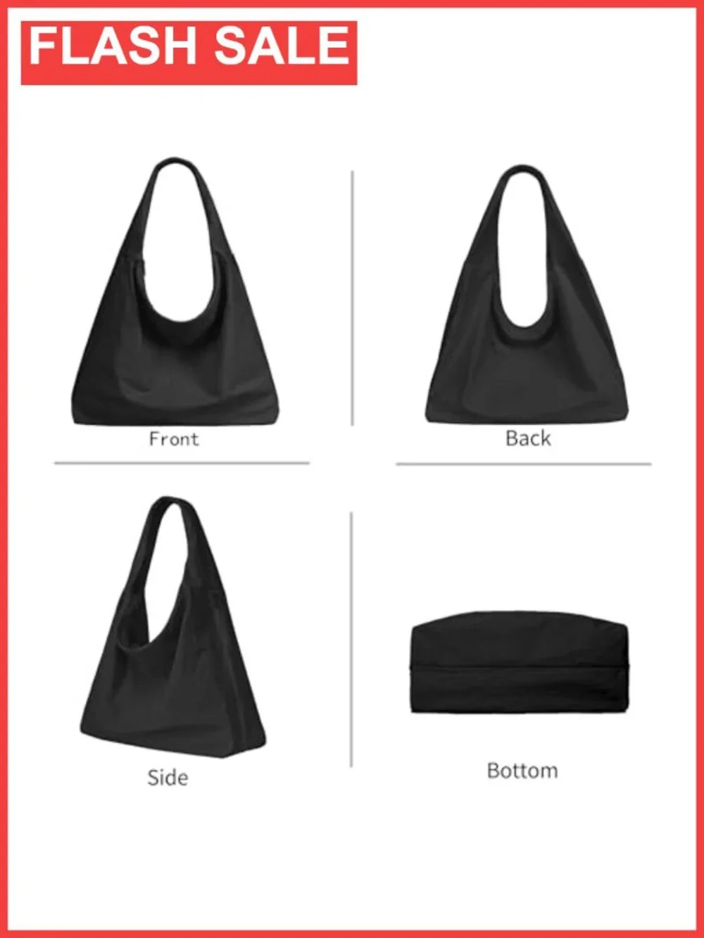 Large Nylon Hobo Shoulder Bag Oversized Tote with Side Pockets